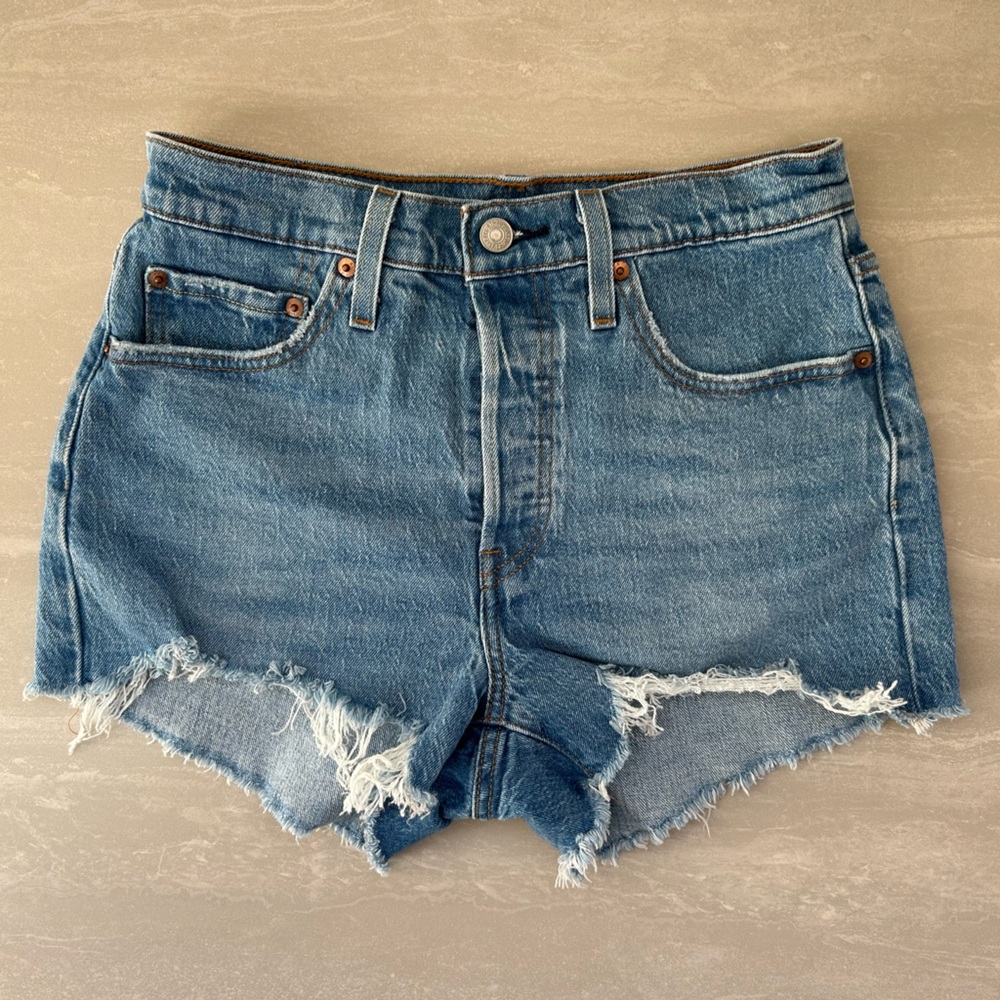 Levi's 501 Blue Jean Shorts with Frayed Hem